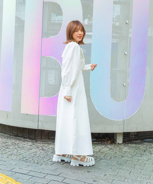 mimi toujours(ミミトゥジュール)の「2way 襟付き ロング ワンピース mimi toujours×itsPeachi(ワンピース・レディース・ベージュ/ミント/ホワイト・M)」の5枚目の写真