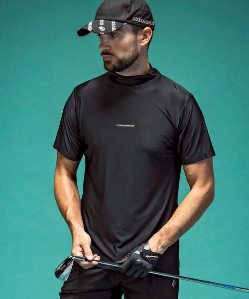 【セール】LUXEAKMPLUS(リュクスエイケイエムプラス)ゴルフ バックロゴ半袖モックネックTシャツ（Tシャツ/カットソー）｜LUXEAKMPLUS（リュクスエイケイエムプラス）