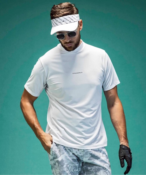 【セール】LUXEAKMPLUS(リュクスエイケイエムプラス)ゴルフ バックロゴ半袖モックネックTシャツ（Tシャツ/カットソー）｜LUXEAKMPLUS（リュクスエイケイエムプラス）