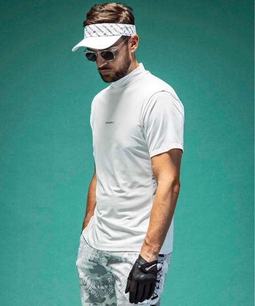 【セール】LUXEAKMPLUS(リュクスエイケイエムプラス)ゴルフ バックロゴ半袖モックネックTシャツ（Tシャツ/カットソー）｜LUXEAKMPLUS（リュクスエイケイエムプラス）