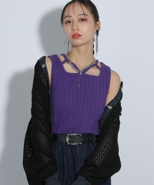 HARE（ハレ）の「ストリングデザインタンクトップ(HARE)（タンクトップ・レディース・グレー/ブルー/ブラック/ホワイト/オレンジ/パープル/ブルーグリーン/ワインレッド/グレー系その他/イエロー/ブラック×グレー/パープル系その他・FREE）」の9枚目の写真