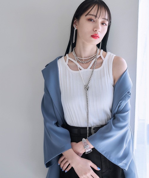 HARE（ハレ）の「ストリングデザインタンクトップ(HARE)（タンクトップ・レディース・グレー/ブルー/ブラック/ホワイト/オレンジ/パープル/ブルーグリーン/ワインレッド/グレー系その他/イエロー/ブラック×グレー/パープル系その他・FREE）」の13枚目の写真