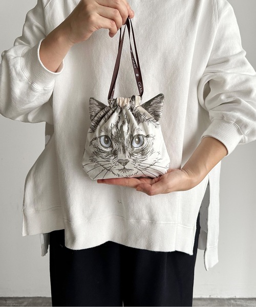 NC:カワムラオリエ CAT ALL ネコフェイス巾着M（ポーチ
