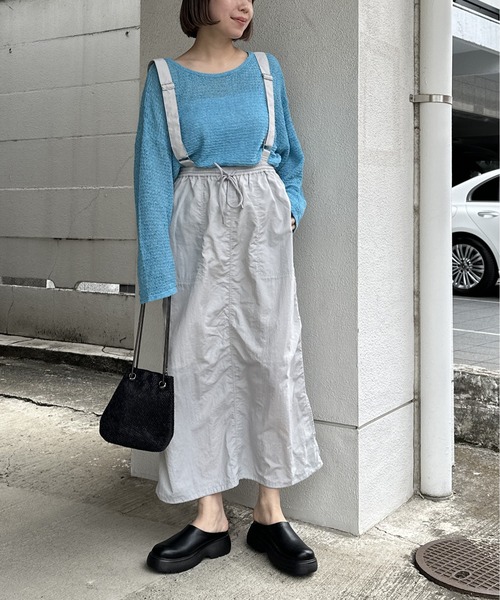 LEPSIM（レプシィム）の「サス付きナイロンスカート　108255（スカート・レディース・ライトグレー/カーキ/ブラック・FREE）」の2枚目の写真