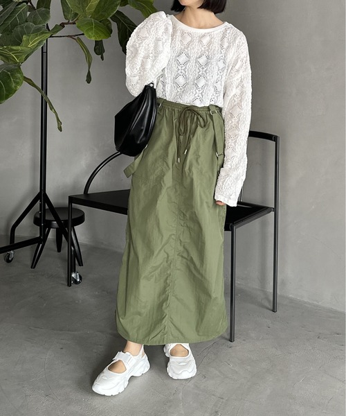 LEPSIM（レプシィム）の「サス付きナイロンスカート　108255（スカート・レディース・ライトグレー/カーキ/ブラック・FREE）」の5枚目の写真