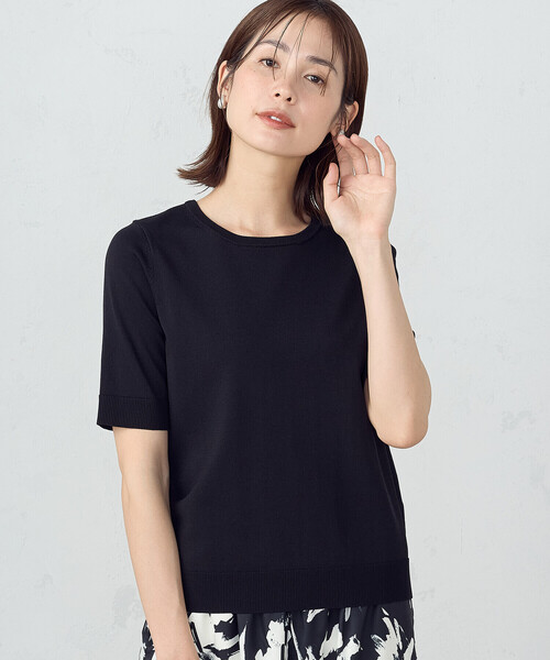 COMME CA ISM（コムサイズム）の「【UVカット】 ベーシック 五分袖 ニット（ニット/セーター・レディース・ブラック/ホワイト/レッド・MEDIUM/LARGE）」の2枚目の写真