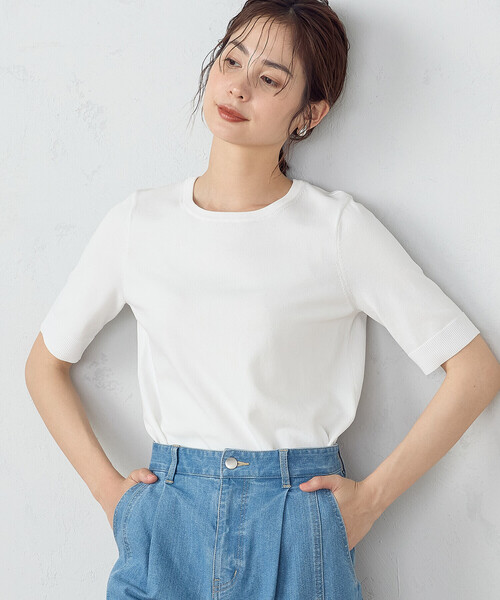 COMME CA ISM（コムサイズム）の「【UVカット】 ベーシック 五分袖 ニット（ニット/セーター・レディース・ブラック/ホワイト/レッド・MEDIUM/LARGE）」の7枚目の写真