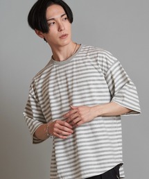【NO ID.】Round Border U-Neck T-Shirt / ラウンド ボーダー Uネック Tシャツ