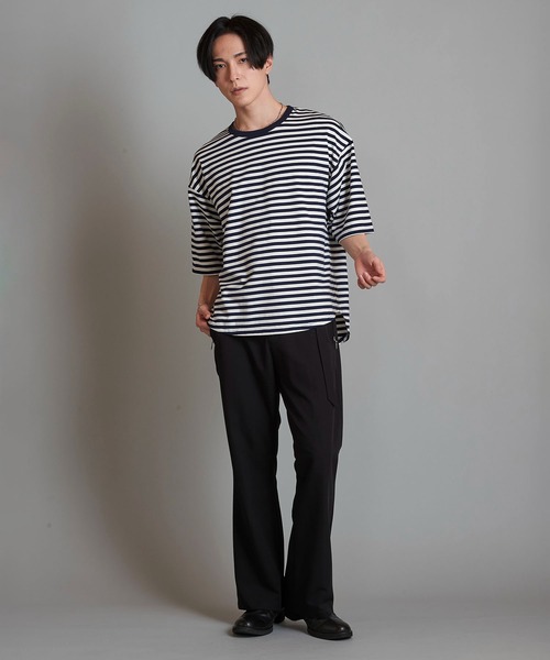 NO ID.(ノーアイディ)の「【NO ID.】Round Border U-Neck T-Shirt / ラウンド ボーダー Uネック Tシャツ(Tシャツ/カットソー・メンズ・ブラック/ネイビー/グレー・2/1)」の15枚目の写真