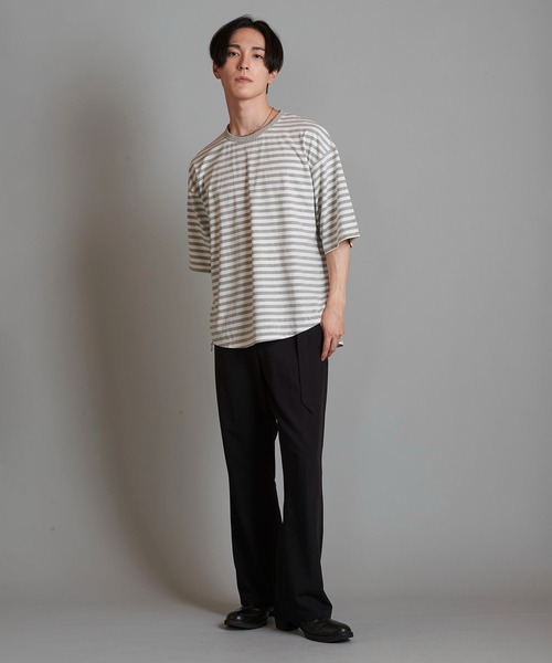 NO ID.(ノーアイディ)の「【NO ID.】Round Border U-Neck T-Shirt / ラウンド ボーダー Uネック Tシャツ(Tシャツ/カットソー・メンズ・ブラック/ネイビー/グレー・2/1)」の18枚目の写真