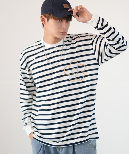 SIDEWAY STANCE（サイドウェイスタンス）の「【SIDEWAY STANCE】プリント 長袖 ボーダーTシャツ（Tシャツ/カットソー・メンズ・ホワイト/ブラック系1/ブラック/ホワイト系1/ホワイト系/ブラック系・MEDIUM/LARGE/X-LARGE/SMALL）」の3枚目の写真