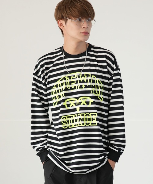 SIDEWAY STANCE（サイドウェイスタンス）の「【SIDEWAY STANCE】プリント 長袖 ボーダーTシャツ（Tシャツ/カットソー・メンズ・ホワイト/ブラック系1/ブラック/ホワイト系1/ホワイト系/ブラック系・MEDIUM/LARGE/X-LARGE/SMALL）」の4枚目の写真