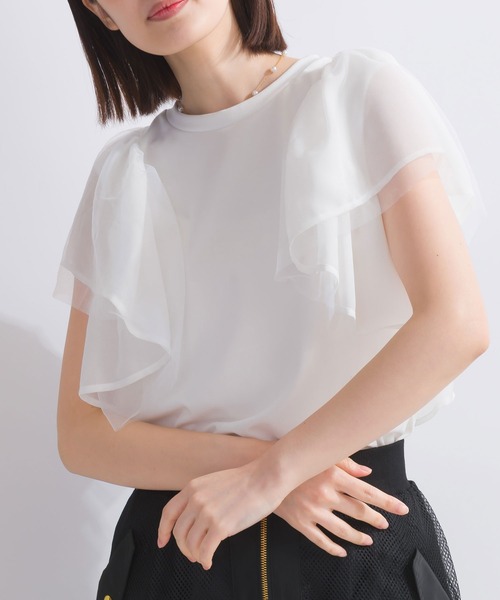 PICCIN（ピッチン）の「【WEB限定】フラッフィーフリルスリーブプルオーバー（Tシャツ/カットソー・レディース・ブラック/オフホワイト・M）」の2枚目の写真