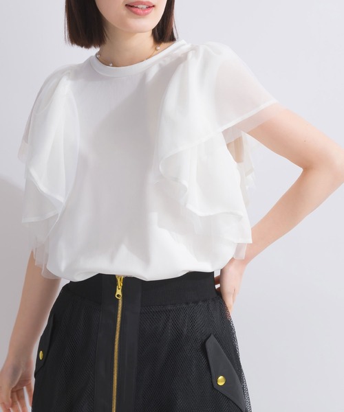 PICCIN（ピッチン）の「【WEB限定】フラッフィーフリルスリーブプルオーバー（Tシャツ/カットソー・レディース・ブラック/オフホワイト・M）」の7枚目の写真