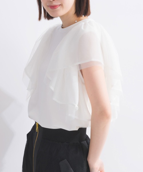 PICCIN（ピッチン）の「【WEB限定】フラッフィーフリルスリーブプルオーバー（Tシャツ/カットソー・レディース・ブラック/オフホワイト・M）」の8枚目の写真