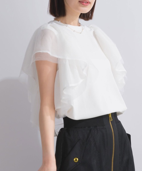 PICCIN（ピッチン）の「【WEB限定】フラッフィーフリルスリーブプルオーバー（Tシャツ/カットソー・レディース・ブラック/オフホワイト・M）」の10枚目の写真