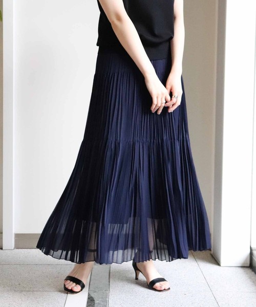 Jines（ジネス）の「シフォンジョーゼットティアードプリーツスカート（スカート・レディース・ブルー/ネイビー/イエロー/ライトグレー/オレンジ・38）」の2枚目の写真