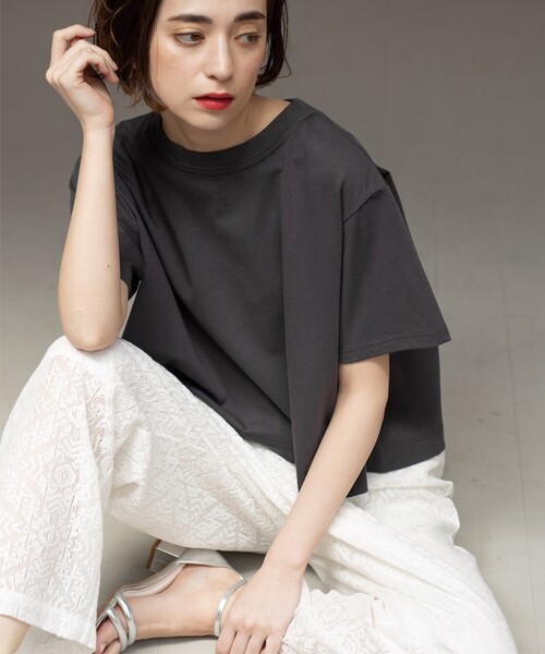 OPAQUE.CLIP（オペークドットクリップ）の「◆クロップドバックシャンTシャツ（Tシャツ/カットソー・レディース・ホワイト/チャコールグレー/スモーキーグリーン系/ブルー/ブラック・42/36/40/38）」の18枚目の写真