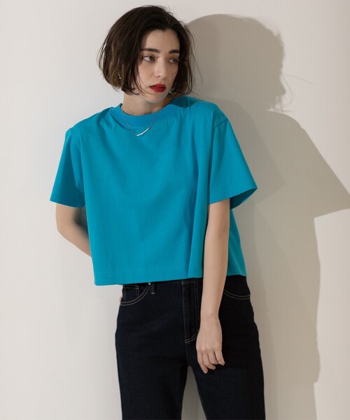 OPAQUE.CLIP（オペークドットクリップ）の「◆クロップドバックシャンTシャツ（Tシャツ/カットソー・レディース・ホワイト/チャコールグレー/スモーキーグリーン系/ブルー/ブラック・42/36/40/38）」の20枚目の写真