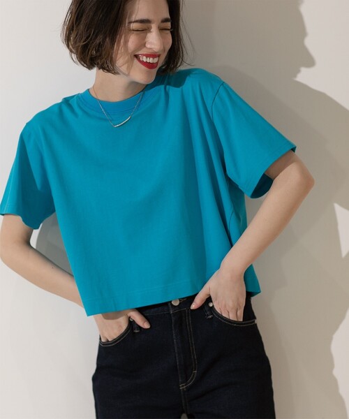 OPAQUE.CLIP（オペークドットクリップ）の「◆クロップドバックシャンTシャツ（Tシャツ/カットソー・レディース・ホワイト/チャコールグレー/スモーキーグリーン系/ブルー/ブラック・42/36/40/38）」の22枚目の写真