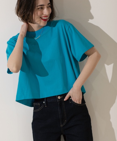 OPAQUE.CLIP（オペークドットクリップ）の「◆クロップドバックシャンTシャツ（Tシャツ/カットソー・レディース・ホワイト/チャコールグレー/スモーキーグリーン系/ブルー/ブラック・42/36/40/38）」の5枚目の写真