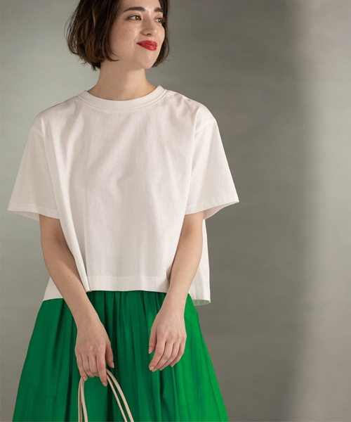 OPAQUE.CLIP(オペークドットクリップ)の「◆クロップドバックシャンTシャツ(Tシャツ/カットソー・レディース・ホワイト/チャコールグレー/スモーキーグリーン系/ブルー/ブラック・42/36/40/38)」の6枚目の写真