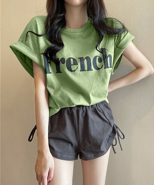 Miniministore(ミニミニストア)の「フレンチスリーブ 英字ロゴTシャツ 韓国(Tシャツ/カットソー・レディース・グレー/イエロー/ライトグリーン/ブラック/ホワイト・FREE)」の18枚目の写真
