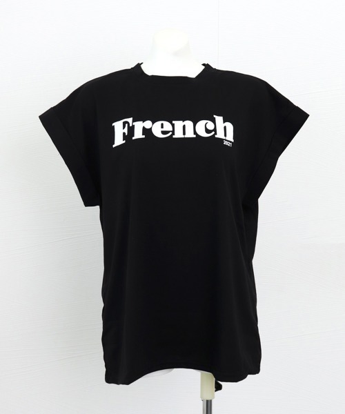セール】フレンチスリーブ 英字ロゴTシャツ 韓国（Tシャツ