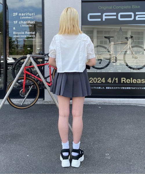 one way(ワンウェイ)の「ネクタイ付き肩あき半袖ショートシャツ(シャツ/ブラウス・レディース・ブラック×ホワイト/ブラック×グレー/チャコールグレー/ホワイト/ブルー系その他・FREE)」の12枚目の写真