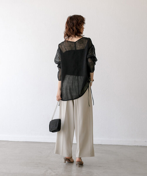 新品RIVE DROITE 前後2WAYリネンタッチドロストブラウス完売グレー RIVE DROITE（リヴドロワ）の「【前後2WAY】リネンタッチ