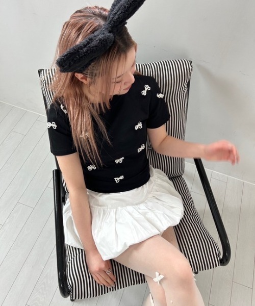 ipugo（イプゴ）の「ipugo/イプゴ パールリボン ミニ丈T 夏物 夏服（Tシャツ/カットソー・レディース・ブラック/アイボリー・FREE）」の19枚目の写真