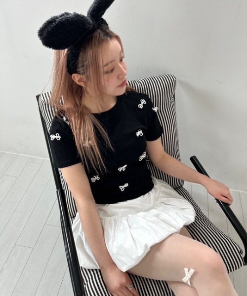ipugo（イプゴ）の「ipugo/イプゴ パールリボン ミニ丈T 夏物 夏服（Tシャツ/カットソー・レディース・ブラック/アイボリー・FREE）」の20枚目の写真