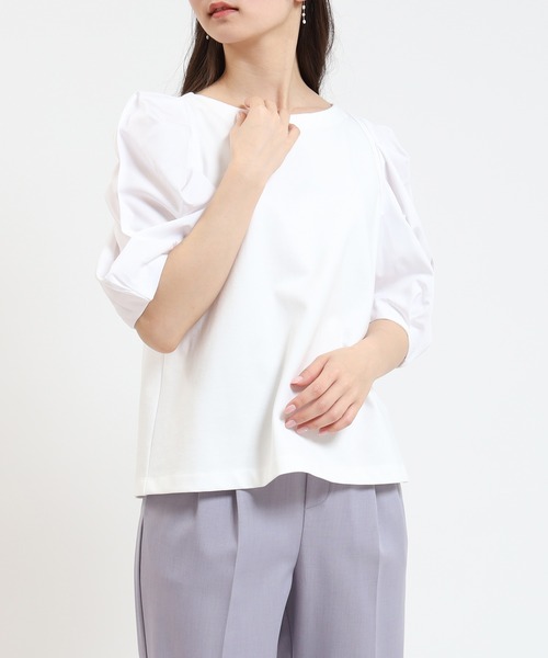 TRUDEA（トルディア）の「異素材スリーブシルケットポンチプルオーバー（Tシャツ/カットソー・レディース・ホワイト/ブラック/ブラウン・MEDIUM）」の10枚目の写真