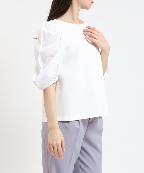 TRUDEA（トルディア）の「異素材スリーブシルケットポンチプルオーバー（Tシャツ/カットソー・レディース・ホワイト/ブラック/ブラウン・MEDIUM）」の9枚目の写真