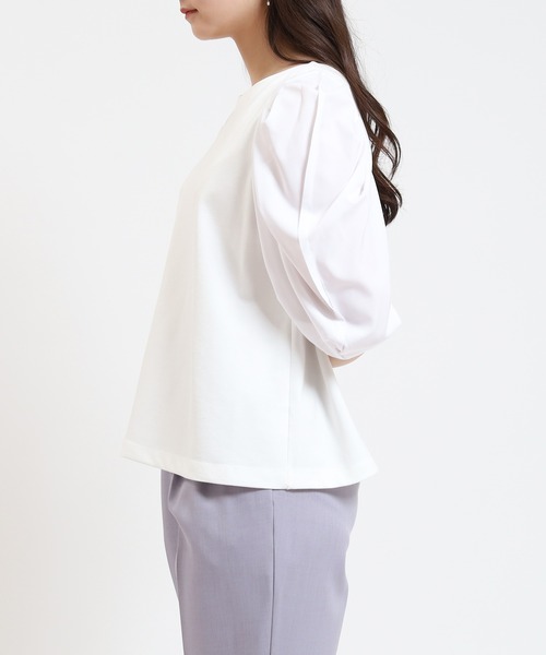 TRUDEA（トルディア）の「異素材スリーブシルケットポンチプルオーバー（Tシャツ/カットソー・レディース・ホワイト/ブラック/ブラウン・MEDIUM）」の8枚目の写真