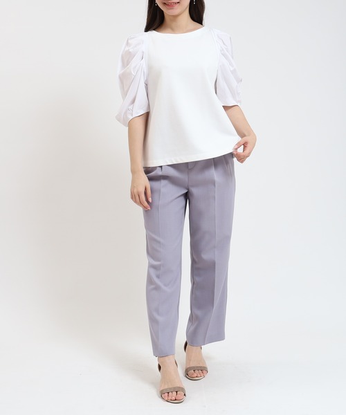 TRUDEA（トルディア）の「異素材スリーブシルケットポンチプルオーバー（Tシャツ/カットソー・レディース・ホワイト/ブラック/ブラウン・MEDIUM）」の7枚目の写真