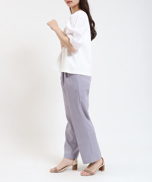 TRUDEA（トルディア）の「異素材スリーブシルケットポンチプルオーバー（Tシャツ/カットソー・レディース・ホワイト/ブラック/ブラウン・MEDIUM）」の5枚目の写真