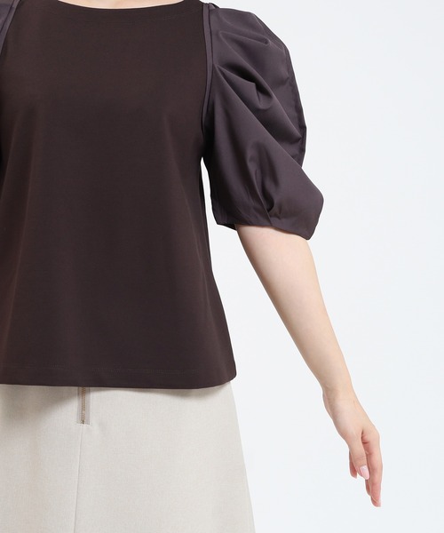 TRUDEA（トルディア）の「異素材スリーブシルケットポンチプルオーバー（Tシャツ/カットソー・レディース・ホワイト/ブラック/ブラウン・MEDIUM）」の15枚目の写真
