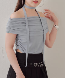 【完売カラー再販開始/新色追加】シアーオフショルチョーカーT