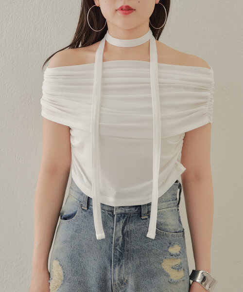 tシャツ 予約「女性らしい抜け感」シアーテレコオフショルカットソー レディース ABITOKYO tシャツ オフショルダー長袖カットソー レディース