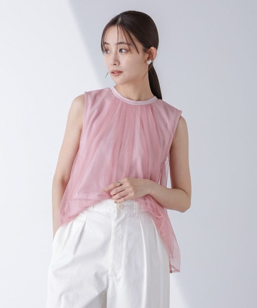 NANO universe（ナノユニバース）の「チュールドッキングカットノースリーブトップス（Tシャツ/カットソー・レディース・ピンク/ホワイト/ブラック・FREE）」の3枚目の写真