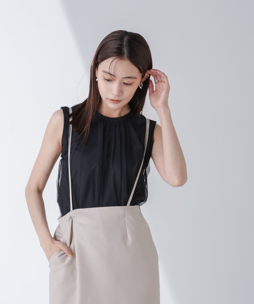 NANO universe（ナノユニバース）の「チュールドッキングカットノースリーブトップス（Tシャツ/カットソー・レディース・ピンク/ホワイト/ブラック・FREE）」の2枚目の写真