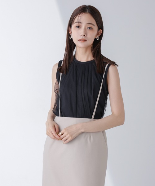 NANO universe（ナノユニバース）の「チュールドッキングカットノースリーブトップス（Tシャツ/カットソー・レディース・ピンク/ホワイト/ブラック・FREE）」の4枚目の写真