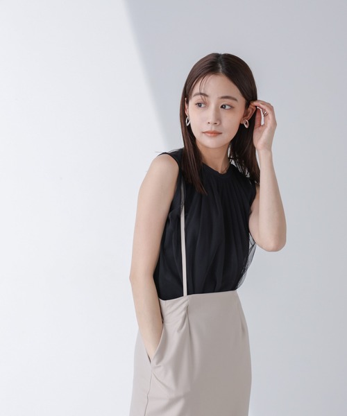 NANO universe（ナノユニバース）の「チュールドッキングカットノースリーブトップス（Tシャツ/カットソー・レディース・ピンク/ホワイト/ブラック・FREE）」の5枚目の写真