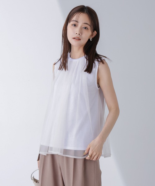 NANO universe（ナノユニバース）の「チュールドッキングカットノースリーブトップス（Tシャツ/カットソー・レディース・ピンク/ホワイト/ブラック・FREE）」の11枚目の写真