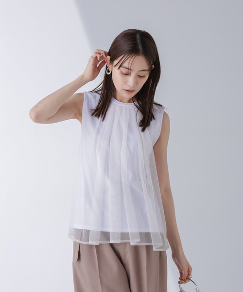 NANO universe（ナノユニバース）の「チュールドッキングカットノースリーブトップス（Tシャツ/カットソー・レディース・ピンク/ホワイト/ブラック・FREE）」の12枚目の写真