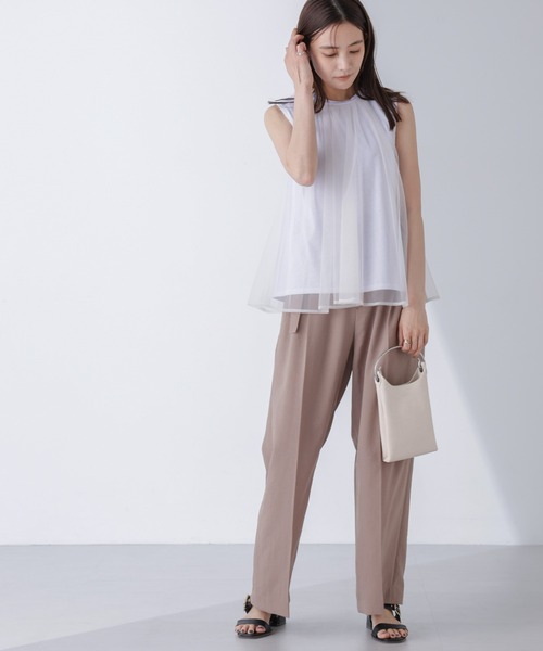 NANO universe（ナノユニバース）の「チュールドッキングカットノースリーブトップス（Tシャツ/カットソー・レディース・ピンク/ホワイト/ブラック・FREE）」の15枚目の写真