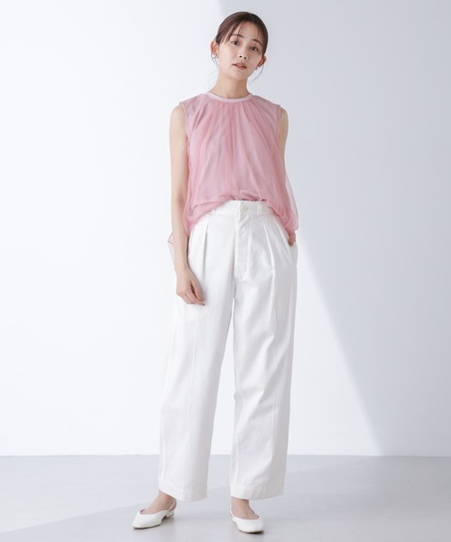 NANO universe（ナノユニバース）の「チュールドッキングカットノースリーブトップス（Tシャツ/カットソー・レディース・ピンク/ホワイト/ブラック・FREE）」の18枚目の写真