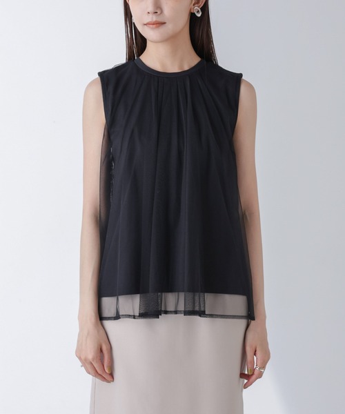 NANO universe（ナノユニバース）の「チュールドッキングカットノースリーブトップス（Tシャツ/カットソー・レディース・ピンク/ホワイト/ブラック・FREE）」の22枚目の写真