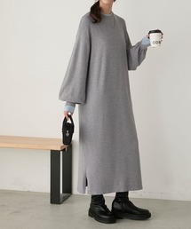 【至福のカヌレニット】レイヤード風ボリュームスリーブニットワンピース